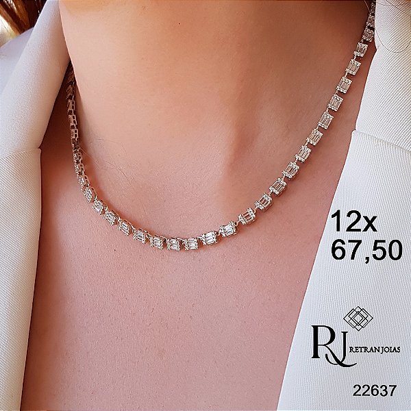 Gargantilha Baguete Prata 925 Zircônias