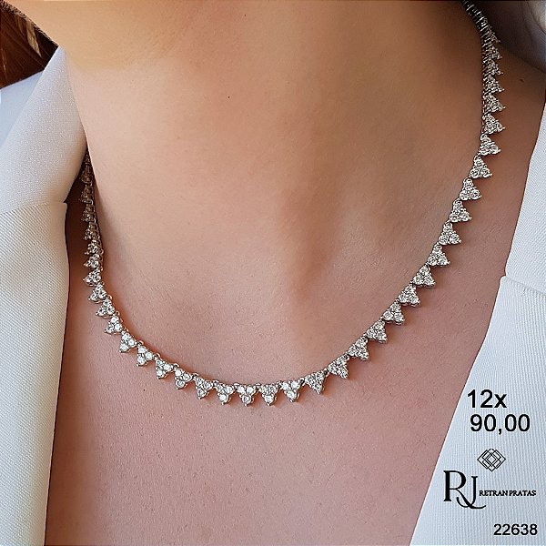 Gargantilha Triangulo Prata 925 Zircônias