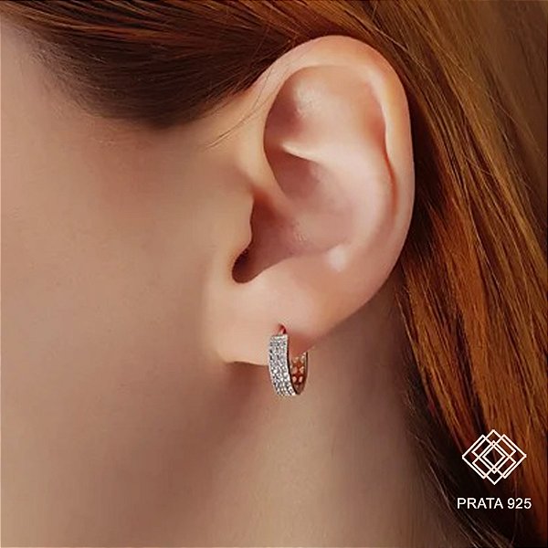 Brinco Argola Prata 925 Zircônias