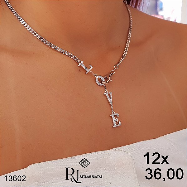 Gargantilha Love Prata 925 Zircônias