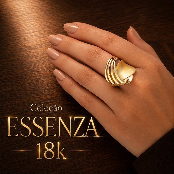 Anel Bold Ondas Ouro 18k - Coleção Essenza