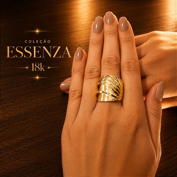 Anel Bold Ondas Ouro 18k - Coleção Essenza