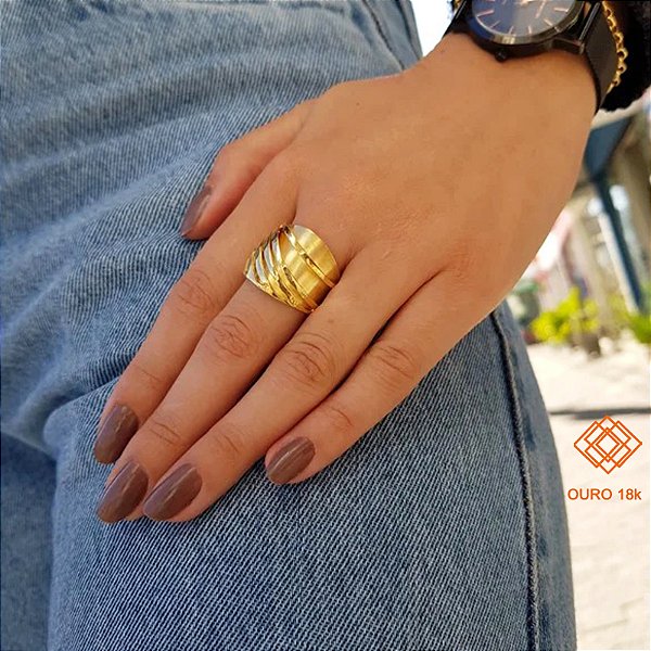 Anel Bold Ondas Ouro 18k