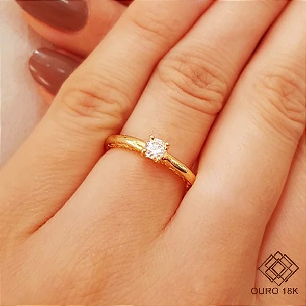 Anel Solitário Ouro 18k Zircônias