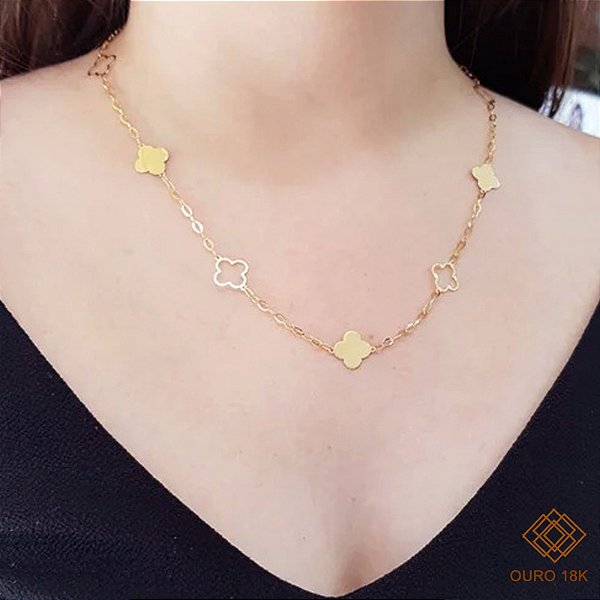 Gargantilha Trevo Quatro Folhas  Ouro 18k