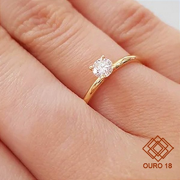 Anel Solitário Ouro 18k - Diamante 30 Pts Cultivado