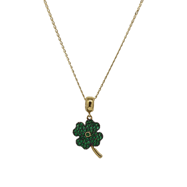 Kit Cordão Ouro 18k + Pingente Trevo Ouro 18k Zircônias
