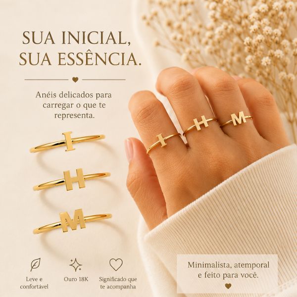 Anel Letra Ouro 18k - Personalize