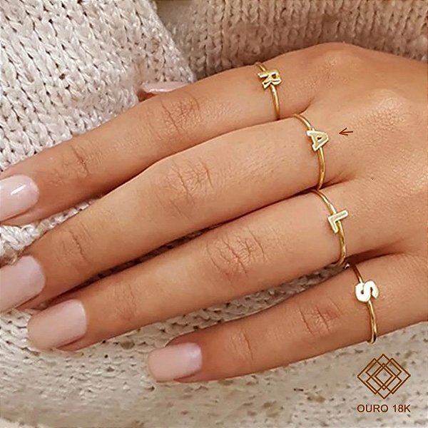 Anel Letra Ouro 18k - Personalize