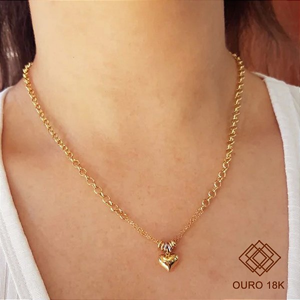 Gargantilha Coração Três Tons Ouro 18k