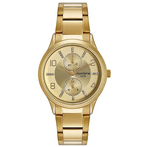 Relógio Mondaine Feminino Cristais Dourado