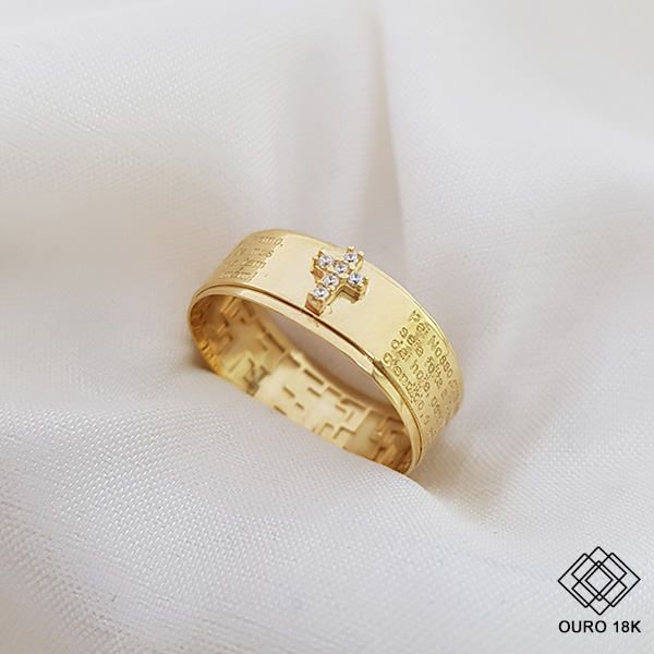 Anel Pai Nosso Ouro 18k Zircônias