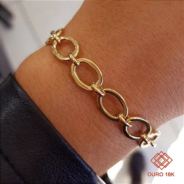 Pulseira Elos  Pingente Coração Ouro 18k