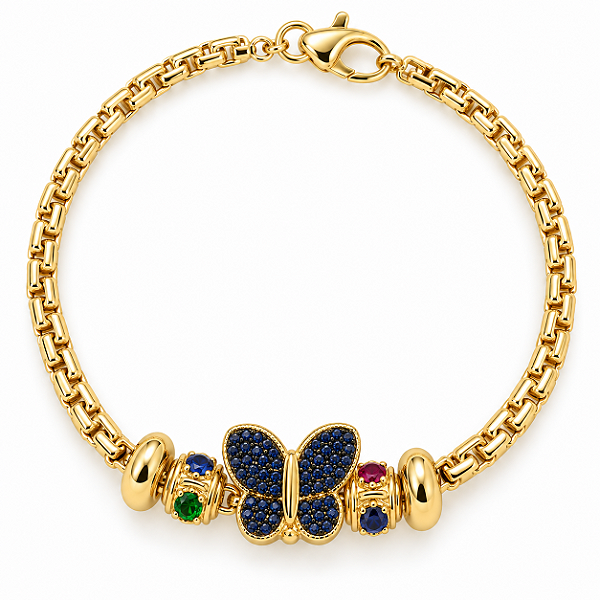 Pulseira Berloque Borboleta Ouro 18k