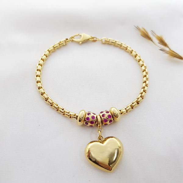 Pulseira Coração Ouro 18k Zircônias
