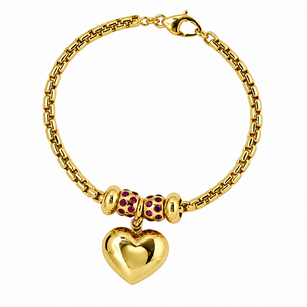 Pulseira Coração Ouro 18k Zircônias