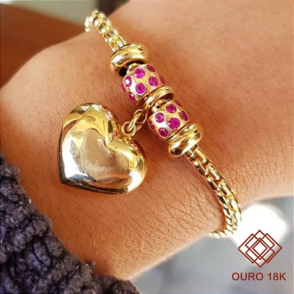 Pulseira Coração Ouro 18k Zircônias