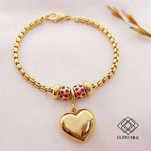 Pulseira Coração Ouro 18k Zircônias