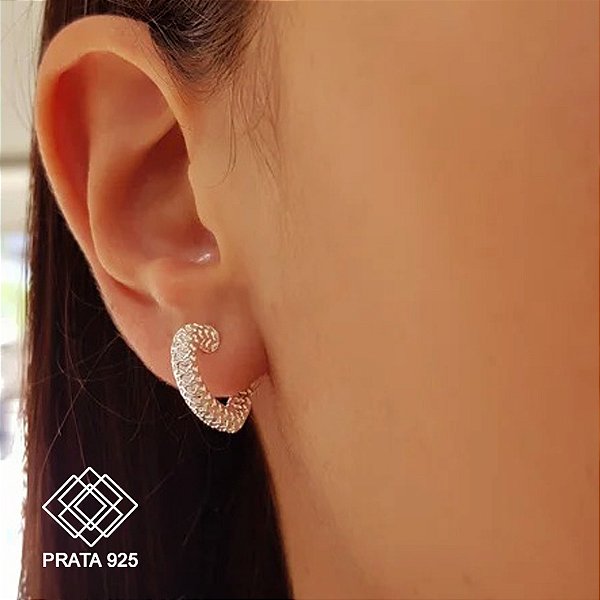 Brinco Meia Argola Coração Prata 925