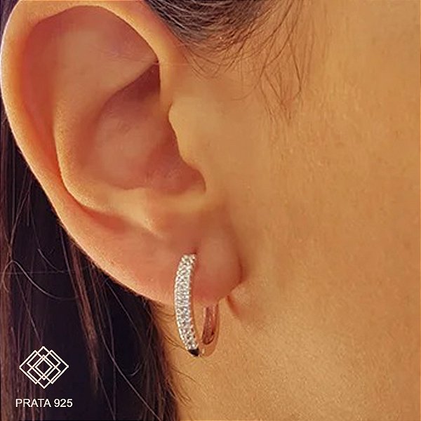 Brinco Argola Prata 925 Zircônias