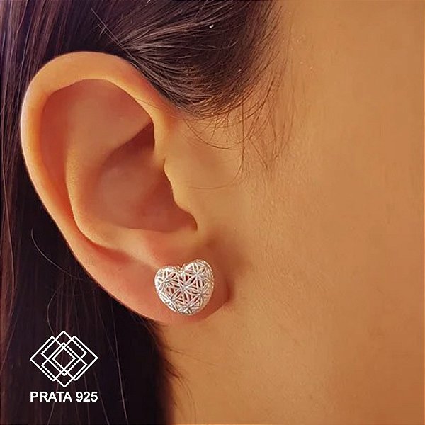 Brinco Coração Vazado Prata 925