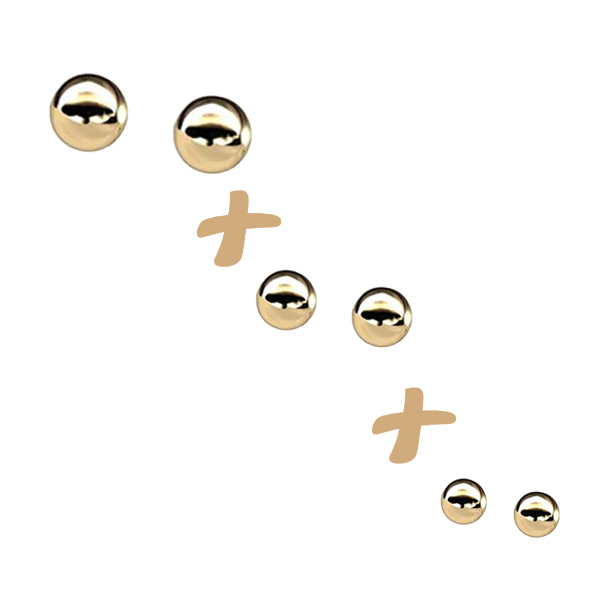 Kit 3 Pares Brinco Bola Ouro 18k