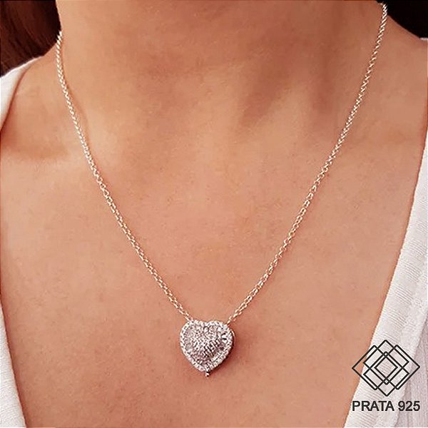 Pingente Coração Prata 925 Zircônias