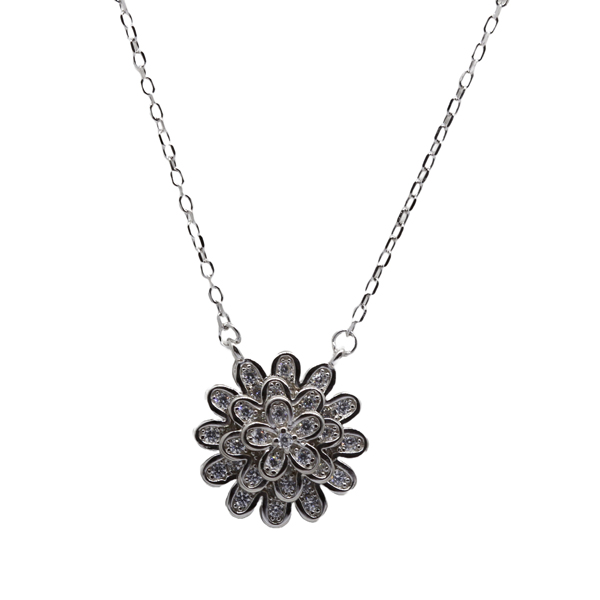 Gargantilha Flor Prata 925 Zircônias