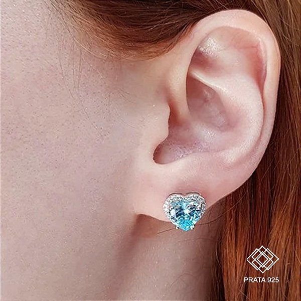 Brinco Coração Prata 925 Zircônias