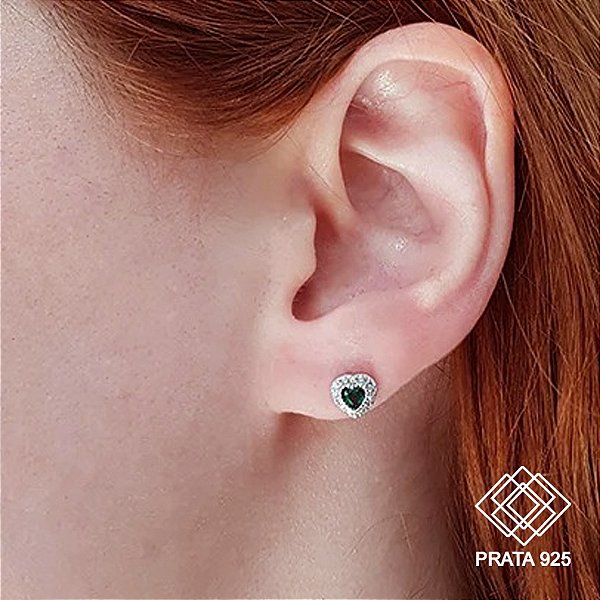 Brinco Coração Prata 925 Zircônias
