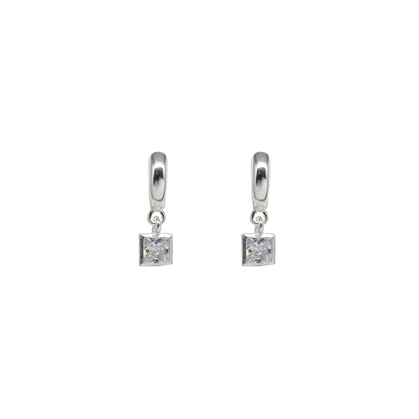 Brinco Argola Quadrado Prata 925 Zircônias