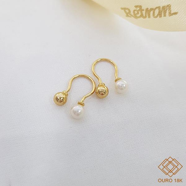 Brinco Anzol Pérola Ouro 18k