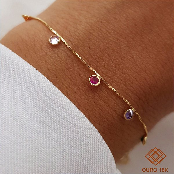Pulseira Veneziana Ouro 18k Zircônias Coloridas