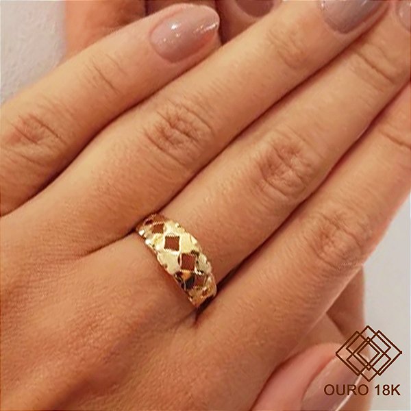 Anel Estamparia Corações Ouro 18k