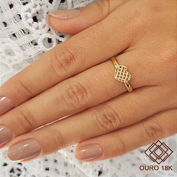 Anel Coração Diamantado Ouro 18k