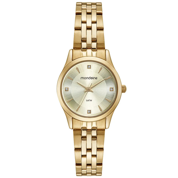 Kit Relógio Mondaine Feminino Cristais Dourado