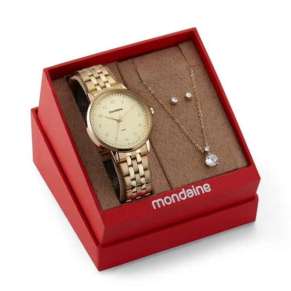 Kit Relógio Mondaine Feminino Dourado