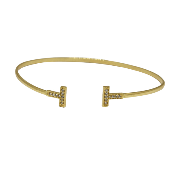 Bracelete T em Ouro 18k Zircônias