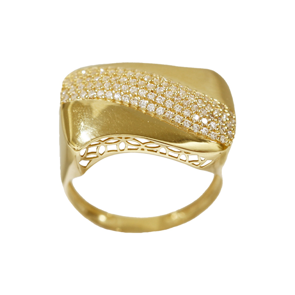 Anel Quadrado em Ouro 18k e Zircônias