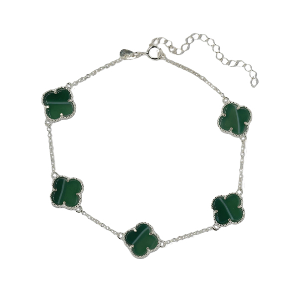 Pulseira Trevo Quatro Folhas Prata 925 Pedra Natural