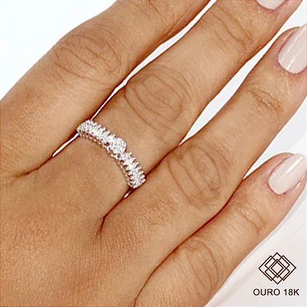 Anel Aparador Ouro Branco 18k Brilhante Moissanite