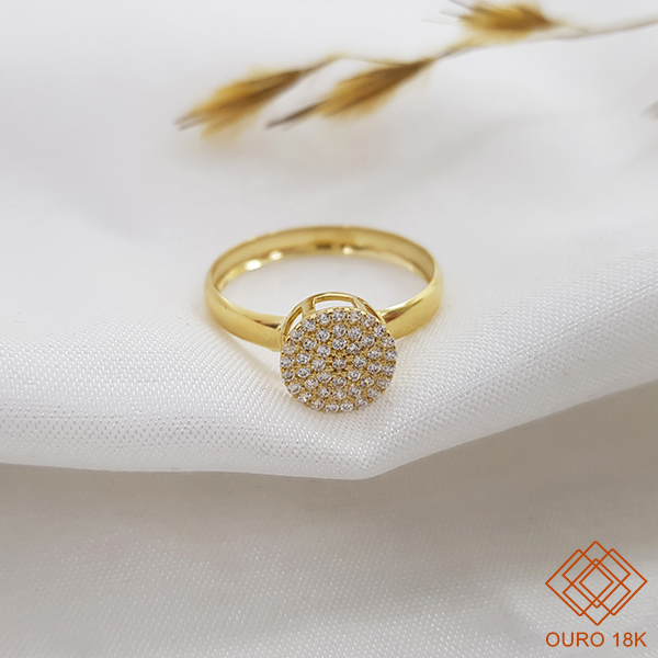 Anel Chuveiro Ouro 18k Zircônias