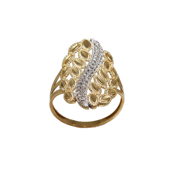 Anel Folhas Ouro 18k com Ródio Branco Zircônias