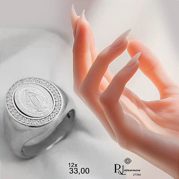 Anel Nossa Senhora Prata 925 Zircônias