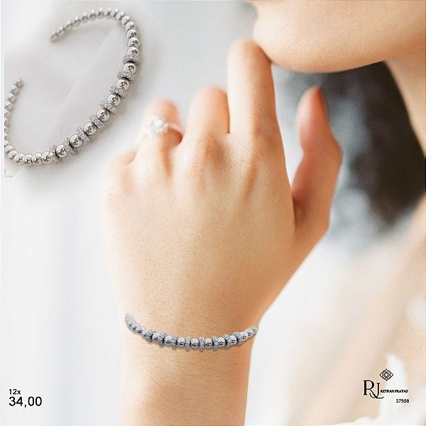 Bracelete Esferas Prata 925 Zircônias