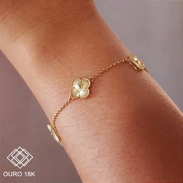 Pulseira Trevo Quatro Folhas Ouro 18k