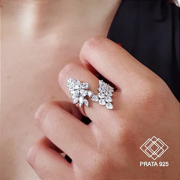 Anel Navete Prata 925 Zircônias