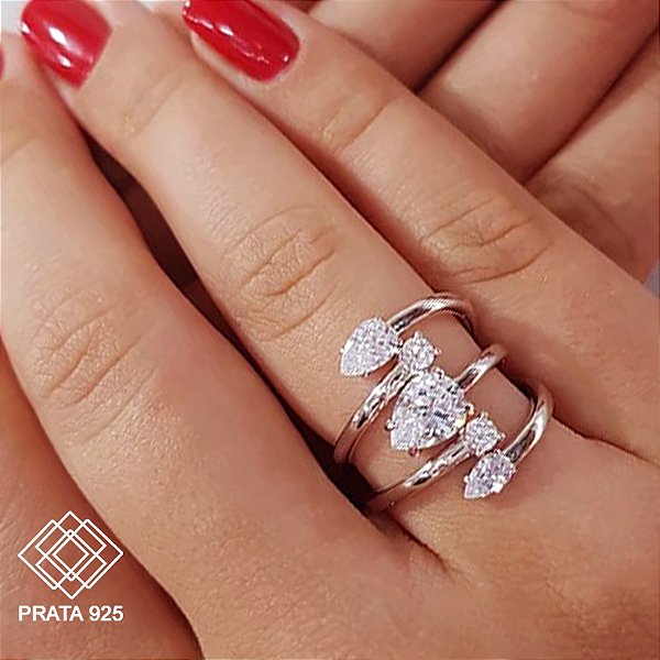 Anel Prata 925 Zircônias