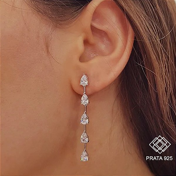 Brinco Longo em Prata 925 Zircônias