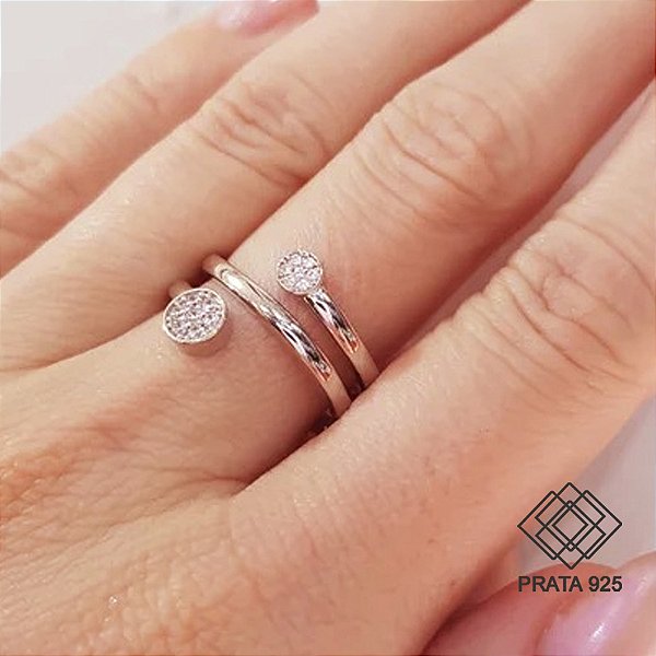 Anel Círculos Prata 925 Zircônias
